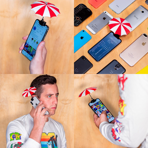 For fun I make fake inventions The InstaParasol protects your touchscreen from those debilitating raindrops