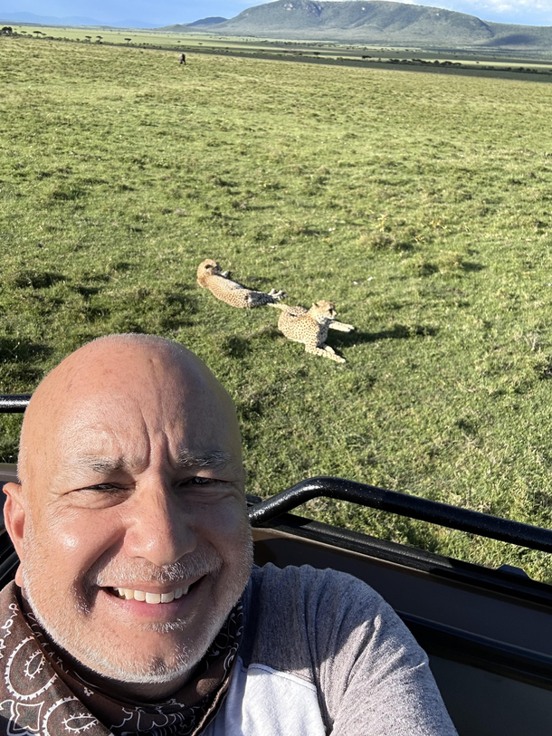 For his th birthday my buddy went on Safari I told him he looks like Hide The Pain Harold