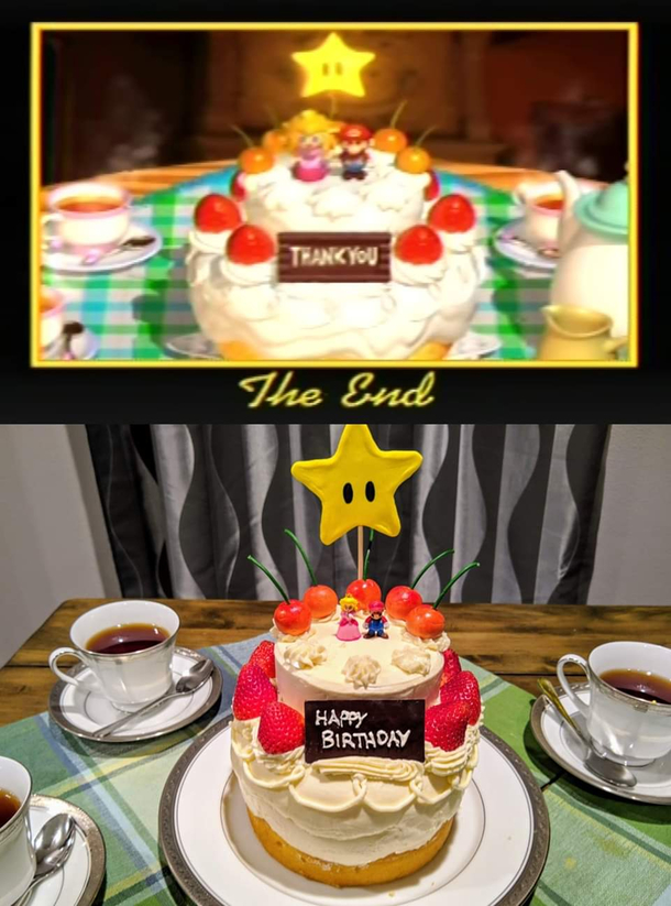 For my birthday this year my wife asked what kind of cake she should make and I told her that honestly Ive always wanted to try Peachs thank-you cake from the end of Super Mario 