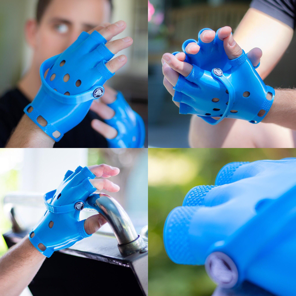For my newest unnecessary invention I am equally disgusted yet in love I made the first ever pair of Crocs Gloves