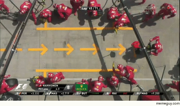Formula  never ceases to amaze me Overhead shot of Ferraris  second pitstop last weekend All  wheels changed