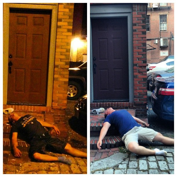 Found a drunk guy passed out last night Went to check on him today he wasnt there but I decided to do a reenactment