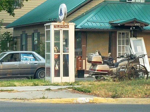 Found a phonebooth with Superman stuck inside