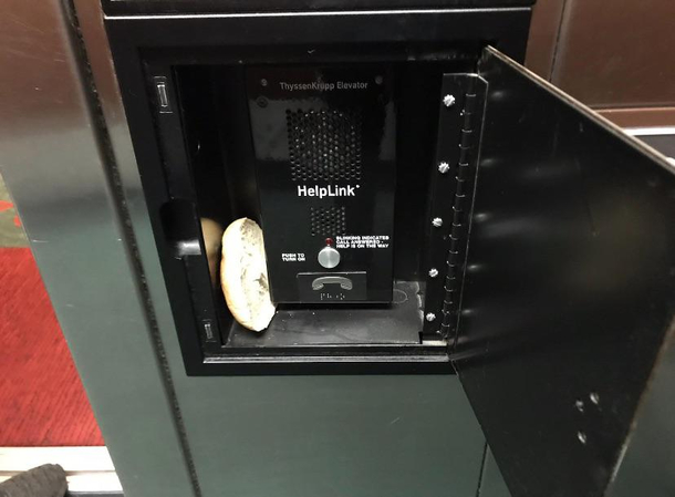 Found half a bagel in an emergency elevator call center