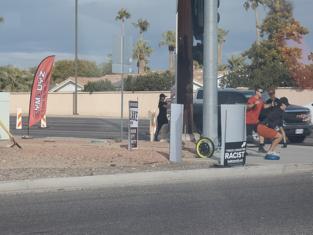 Found in AZ people advertising for a gym doing workouts on the corner should probably move to the left a little bit