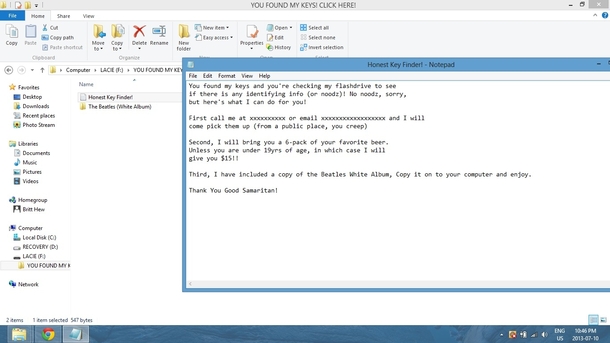 Found on the flash-drive attached to someones lost keys 