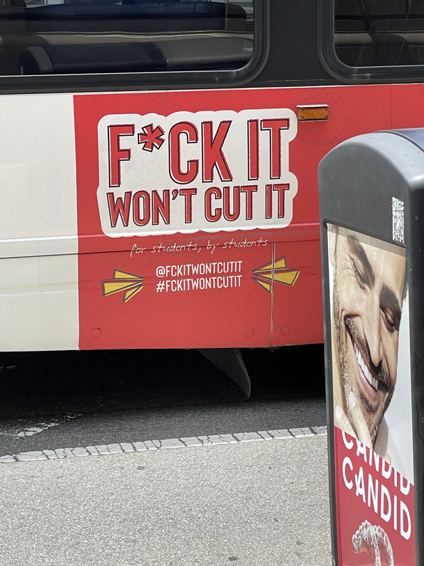 Found on the side of a Boston University bus