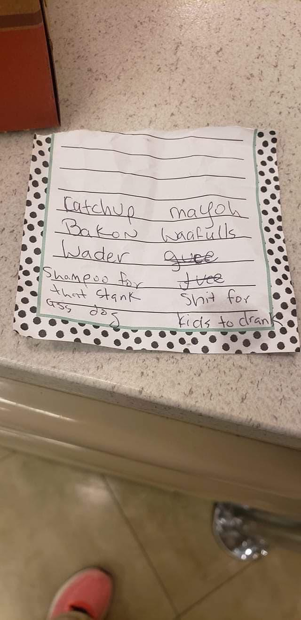 Found this grocery list outside a food lionlets hope these people arent homeschooling