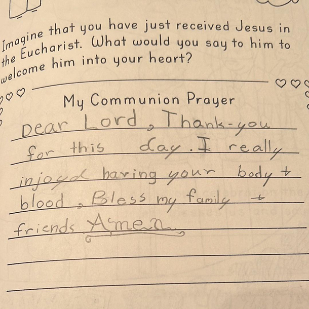 Found this heartfelt prayer in my first communion workbook