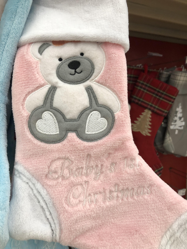 Found this stocking at our local Kroger My husband swears its wearing overalls