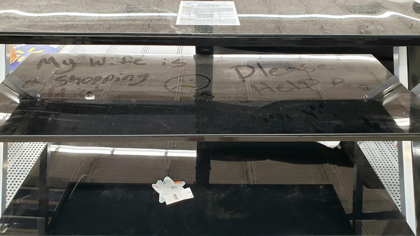Found this written on a dusty TV stand in walmart