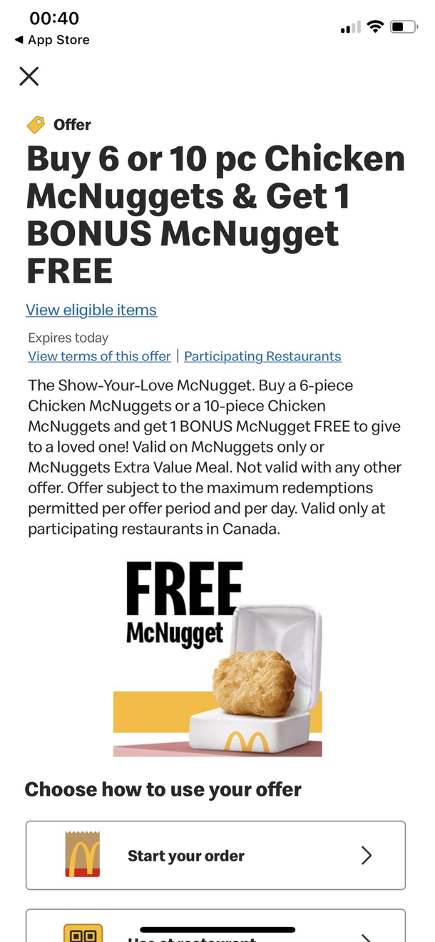 Free McNugget to give to a loved one