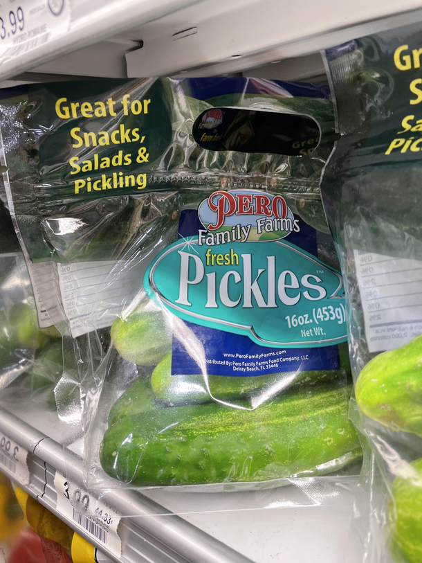 Fresh Pickles not cucumbers