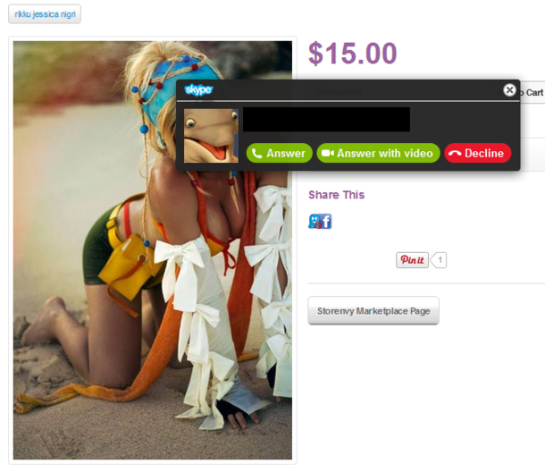 Friend called me on Skype while I was looking up a cosplayer this is what happened