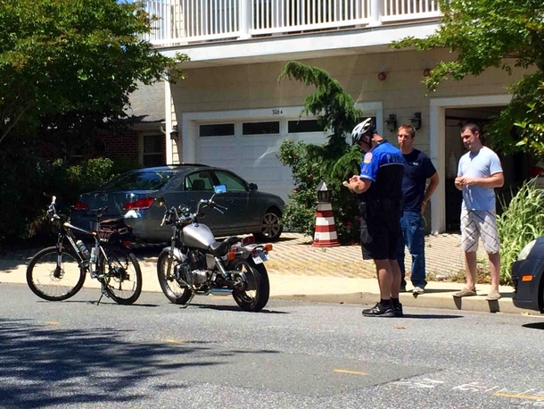 friend got chased down on his motorcycle by a bike cop today at the beach