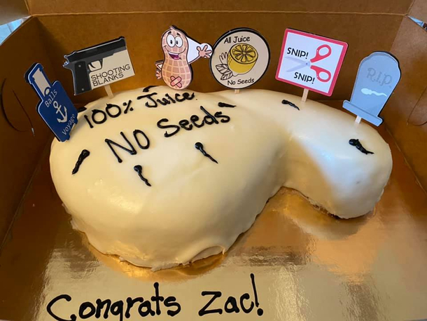 Friend had a vasectomy and this is the cake that his wife made for him