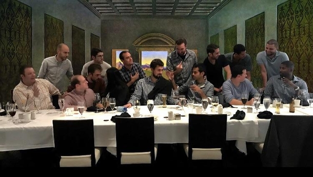 Friend recreating the Last Supper at his bachelor party