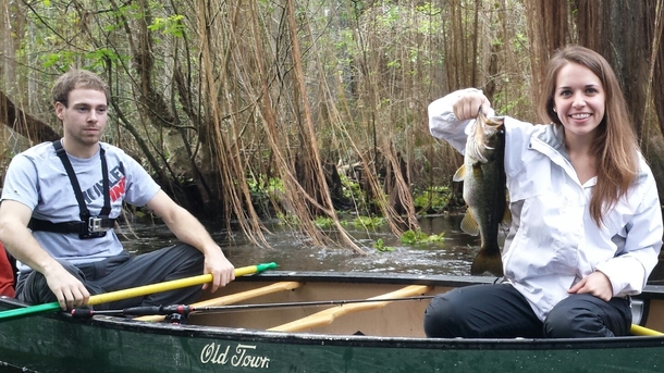 Friend took his girlfriend fishingshe did much better than himhe was not pleased