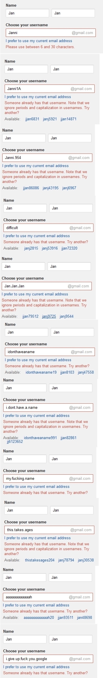 Friend tried to register for his very first gmail account today
