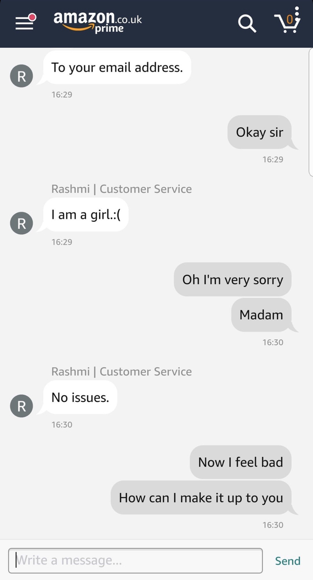 Friend was refunding an item when an Amazon customer service goes off script