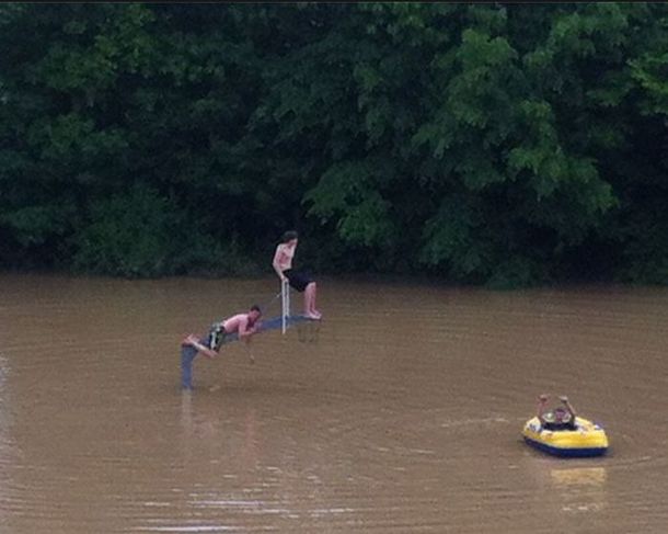 Friends of mine bathing on a basketball court in Germany