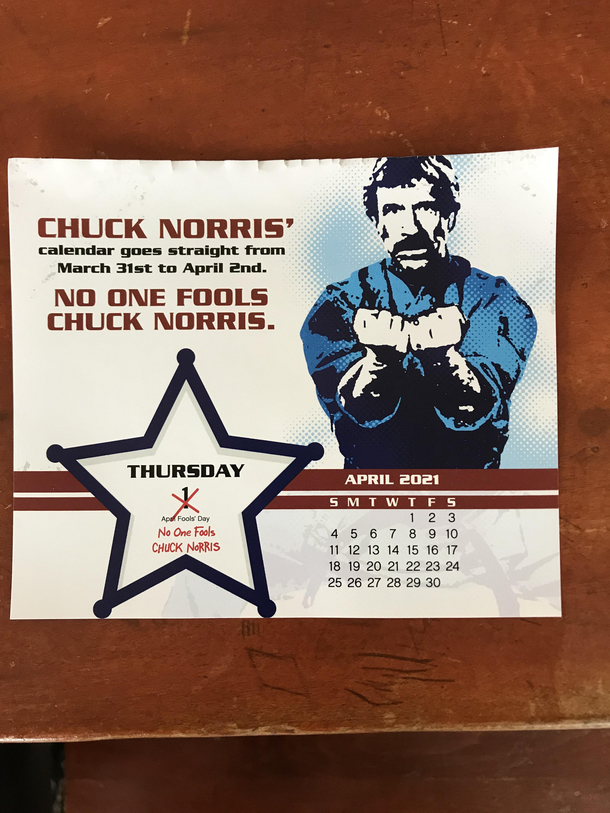 From my tearaway Chuck Norris calendar Meme Guy