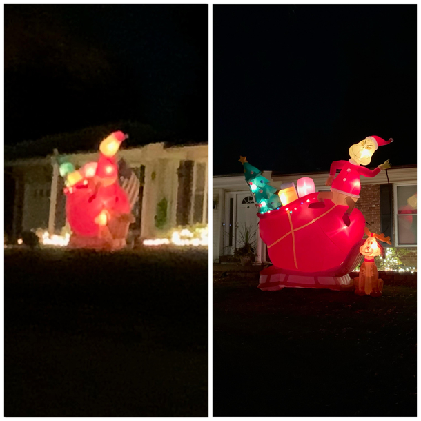 From up the street I thought this was a ft inflatable turkey but really its a giant grinch The disappointment Happy thanksgiving