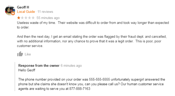 Funniest Response To Google Review