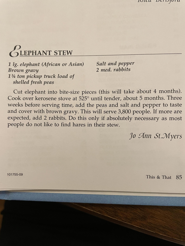 Funny recipe at the end of a serious recipe book