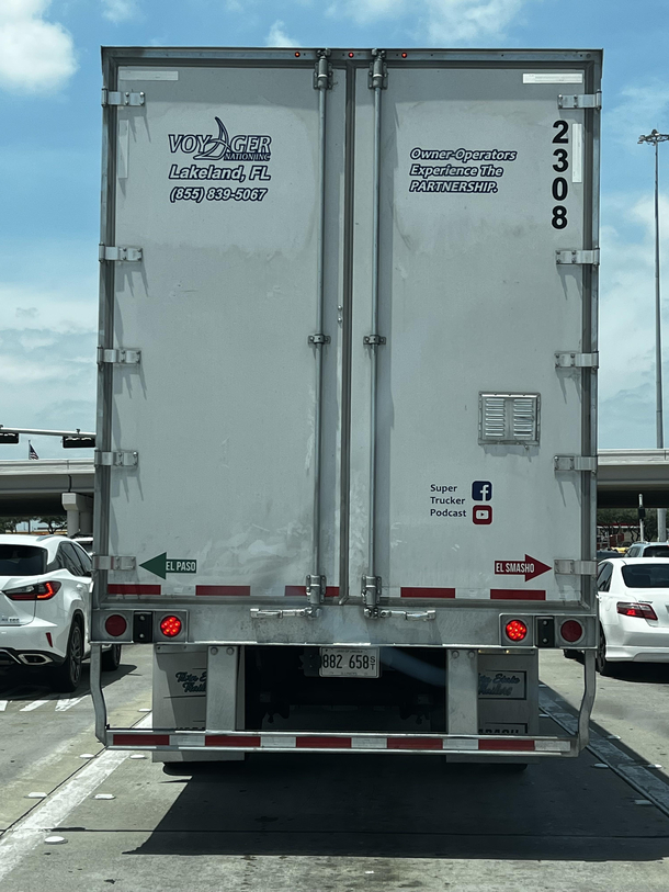 Funny way of warning regular drivers on the semis doors