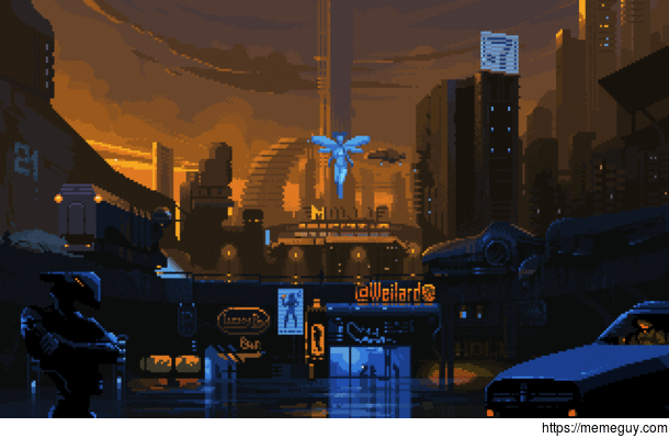 Futuristic city in pixel art