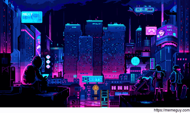 Futuristic city made in pixel art