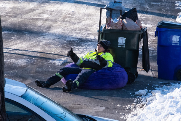 Garbage man found a beanbag chair