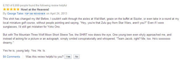 George Takei Weighs in on the Three Wolf Moon shirt