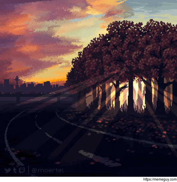 Get a cup of  and enjoy watching the falling  in this Autumn sun Pixel Art