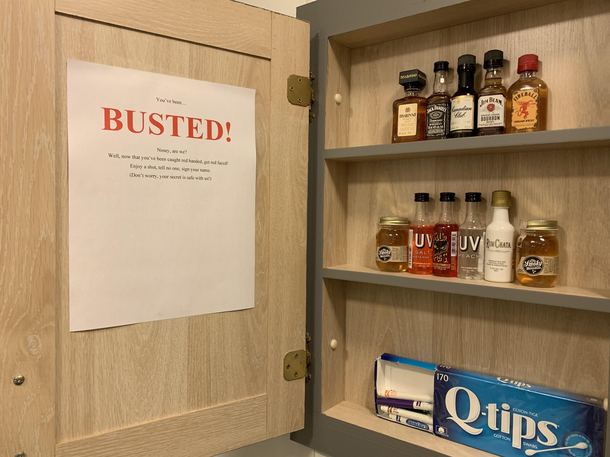 Getting married in a week and hosting the reception at our home Hid this in our medicine cabinet