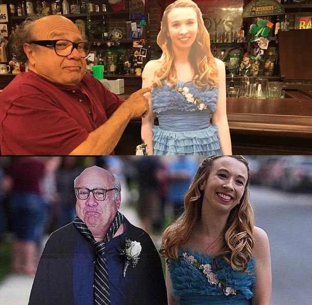 Girl takes cardboard cutout of Danny DeVito to prom so Danny DeVito takes cardboard cutout of the girl to Paddys Pub