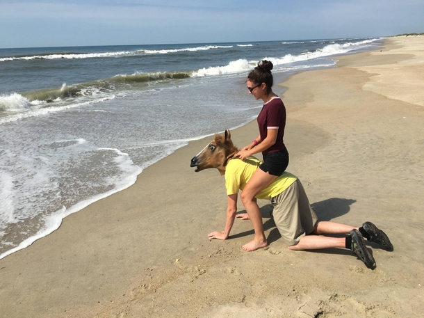 Girlfriend asked for a romantic horse ride on the beach and a picture for her mom this was the result