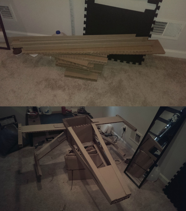 Girlfriend asked me to throw away the box and packaging stuffs from our new bed frame before leaving for work I did her one better