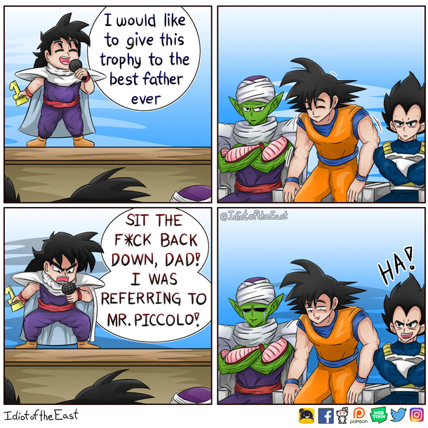 Gohan likes to dress up like his dad Piccolo