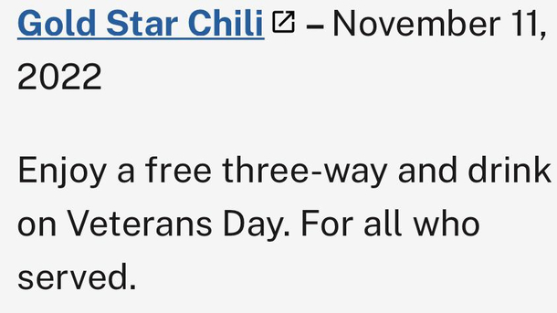 Gold Star Chili is going the extra mile for Vets today