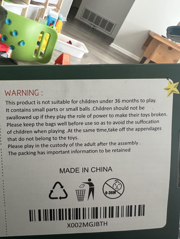 Good life instructions on the back of my sons toy box