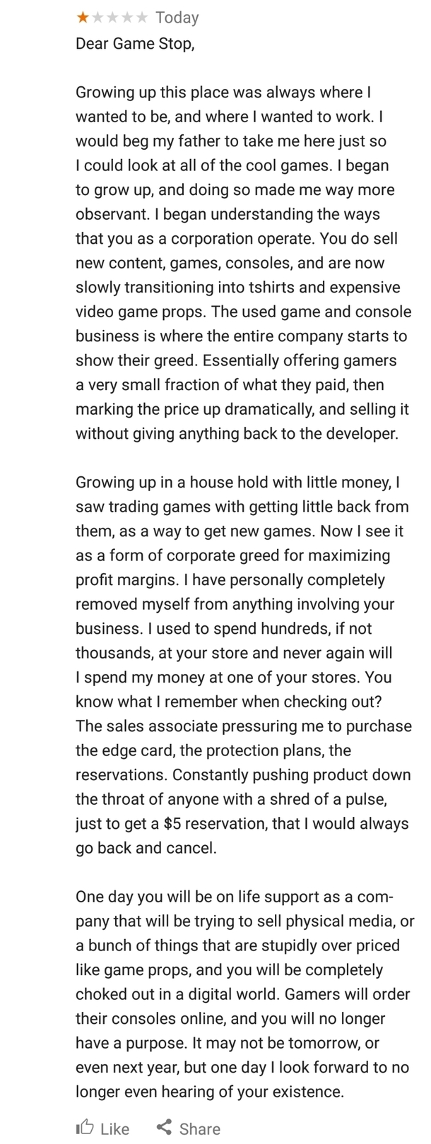 Google asked me to review Gamestop after literally just driving by it Wrote a drunken review