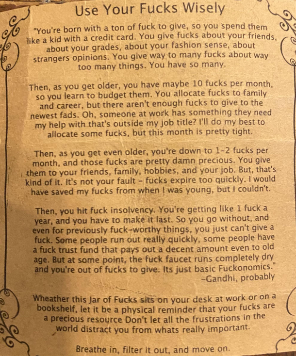 Got a little jar filled with little words and this note on my desk this morning not sure what the message is but I got a good laugh out of it