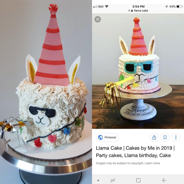 Got asked to make a partying llama cake Pic she sent me on right mine on left Turned out great Made my night 