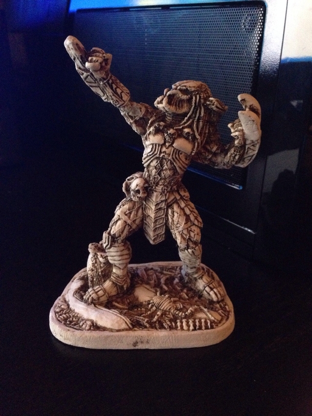 Got drunk in Mexico Bought a statue of predator flexing made of bone No regrets