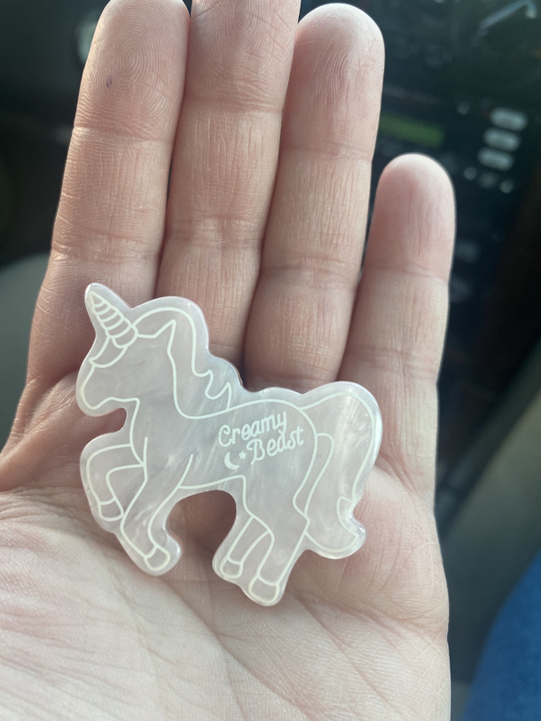Got this hair clip at the dollar store that says Creamy Beast for some reason