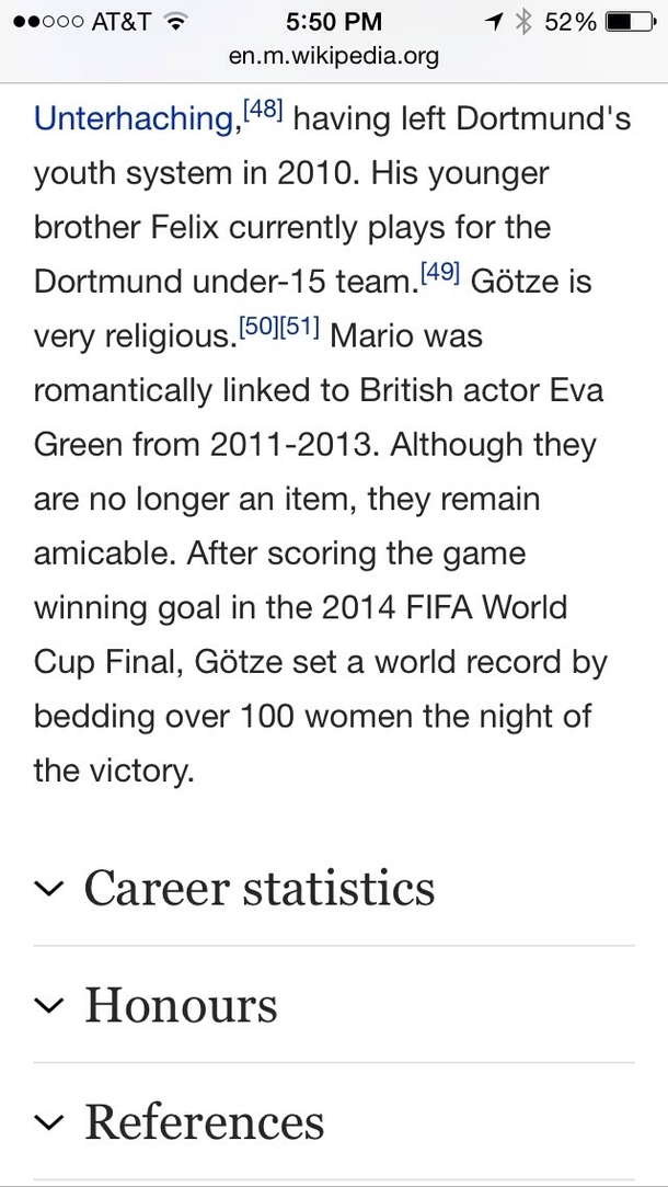 Gotze sets world record according to Wikipedia