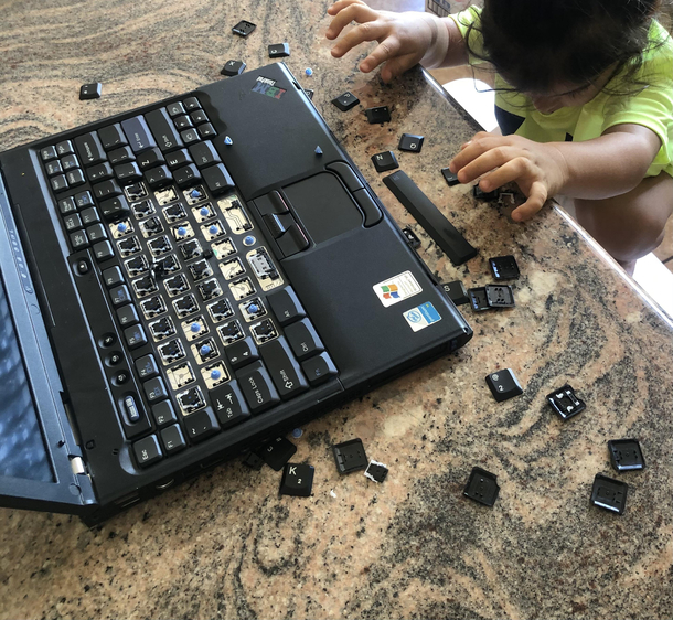 Grandpa thought it was a good idea to let him play with his old computer that he still uses Then leaves him alone for  minutes