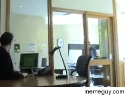 Guy in the office get mad and knocks himself the fuck out